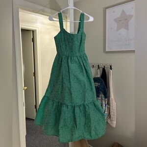 Tea length floral embossed dress